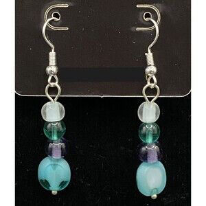 Handmade Aqua with White & Purple Glass Bead Earrings by Neanie-Bot
